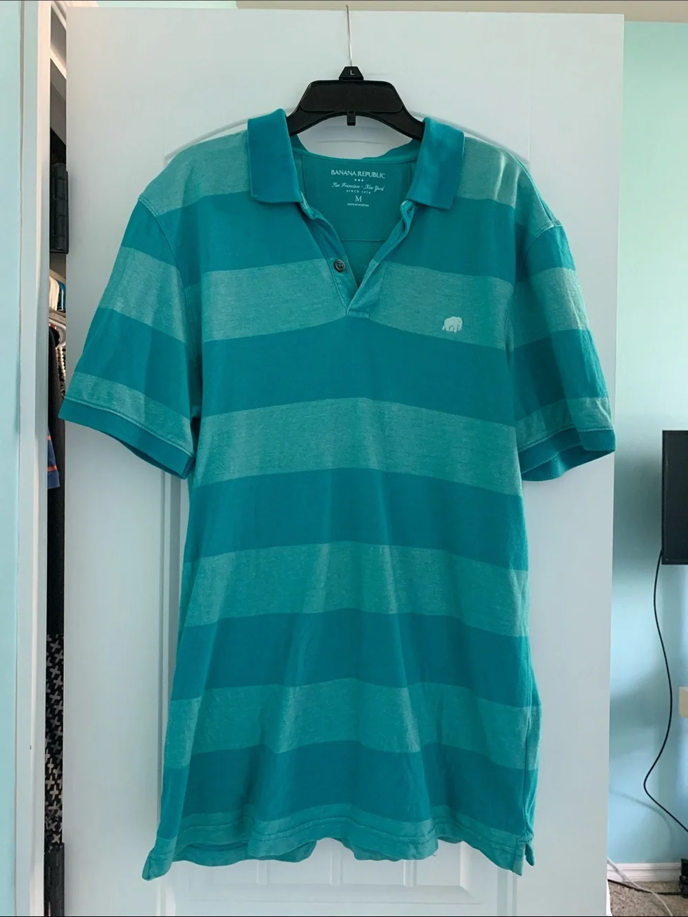 Banana Republic Men’s Striped Polo M Medium blue